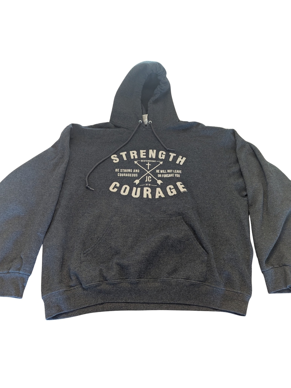 GUC Adult 2XL Strong Courage Deuteronomy Hooded Sweatshirt Christian Religious